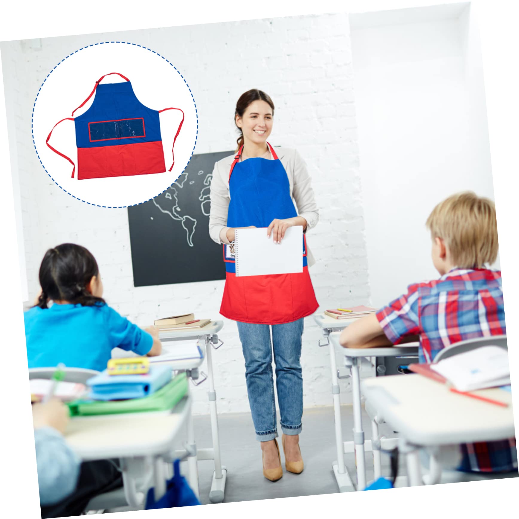 COLLBATH Delantal de Fieltro para Enseñar con Bolsillo, Delantal de Maestra de Jardín de Infantes para Usar con Cuentos Ilustrados