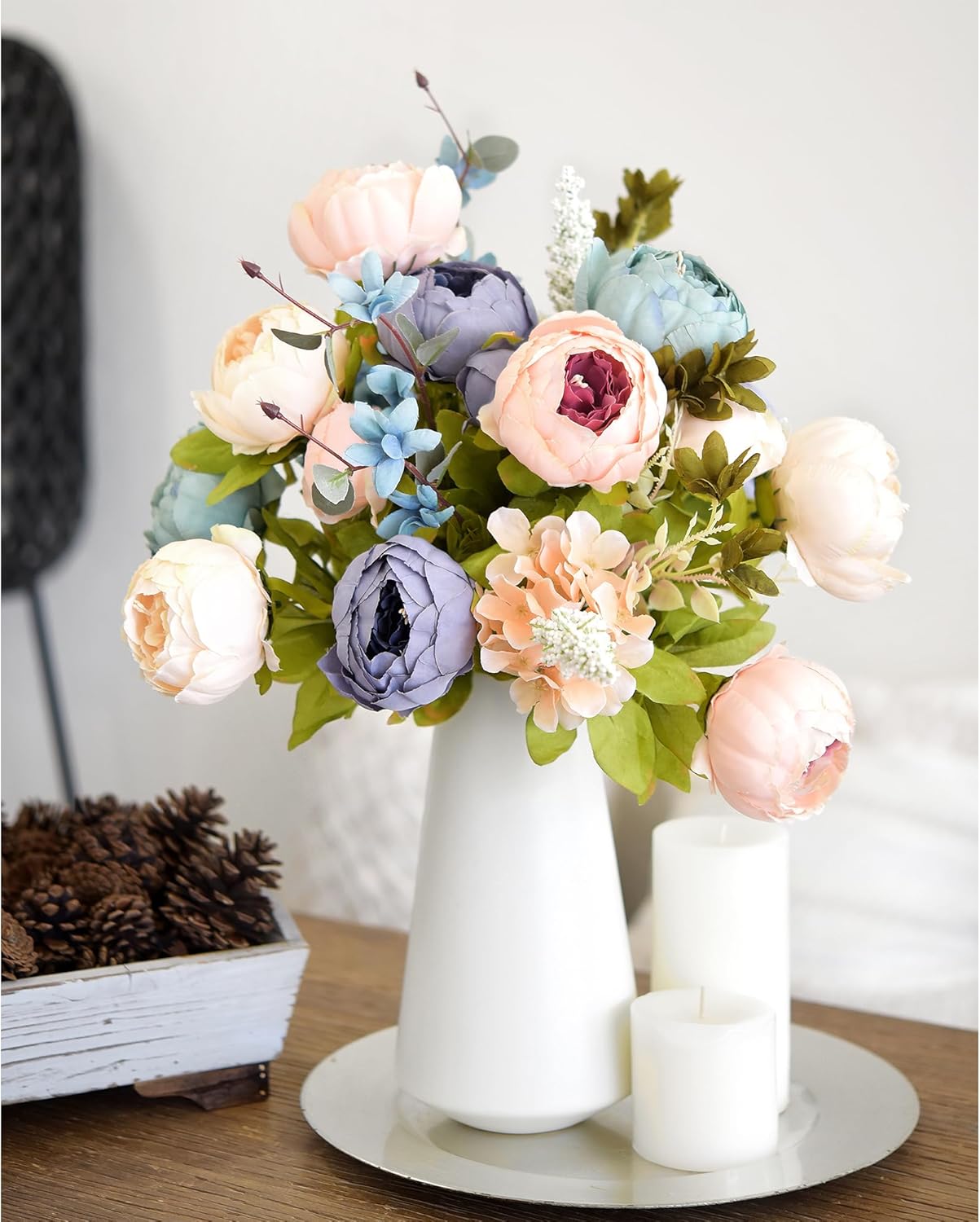 FiveSeasonStuff Vintage Artificial Peonies Silk Peony Flowers and Hydrangeas for Wedding Bridal Home Décor – Beautiful Floral Centerpiece Arrangement with 2 Bouquets (Tranquil Blue and Pink Mix)
