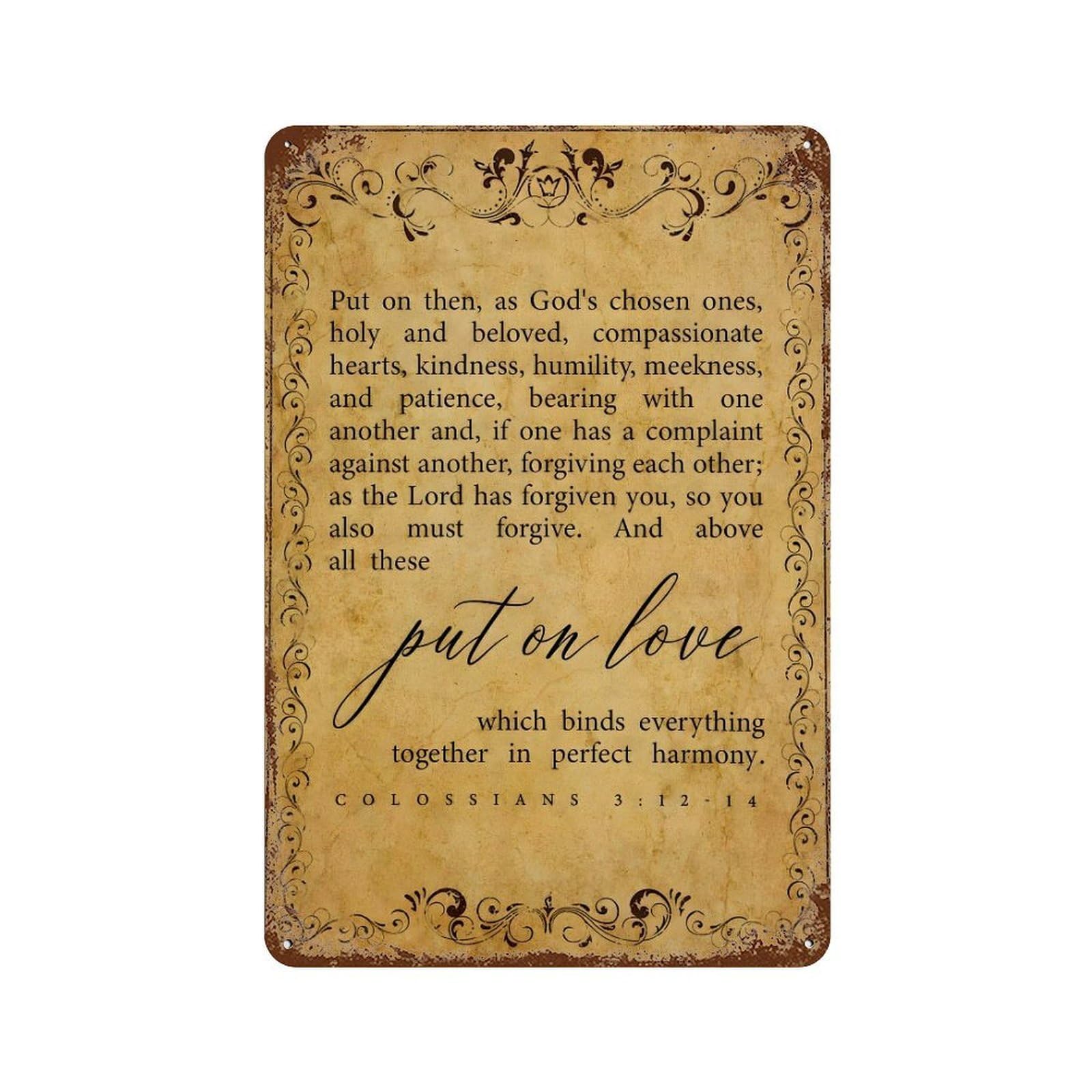 xiaoxiaoshen Bible Verse Wall Art Colossians 3 12-14 Wall Decor Art Metal Tin Poster Modern Home Decor Art Home Bar Shop Decorations Vintage Sign 30x20cm