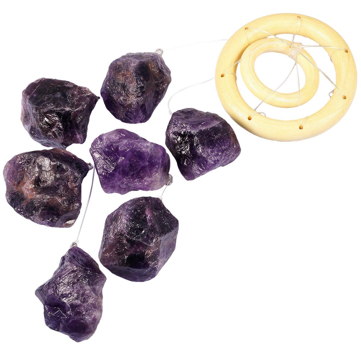 KYEYGWO Améthyst, Carillon à Vent en Pierre de Cristal Naturelle, Chakra Cloche Pendentif Suspendu pour Jardin Fenêtre Maison Décoration Intérieur Extérieur, 40-45cm
