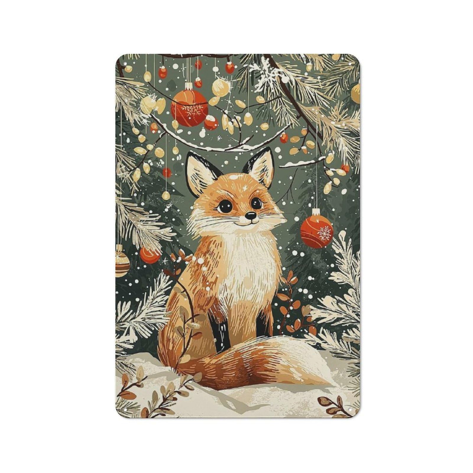 Junmoney Christmas Fox Rustic Metal Sign 30X20cm For Lounge Or Reading Corner, For Reading Corner Decorators