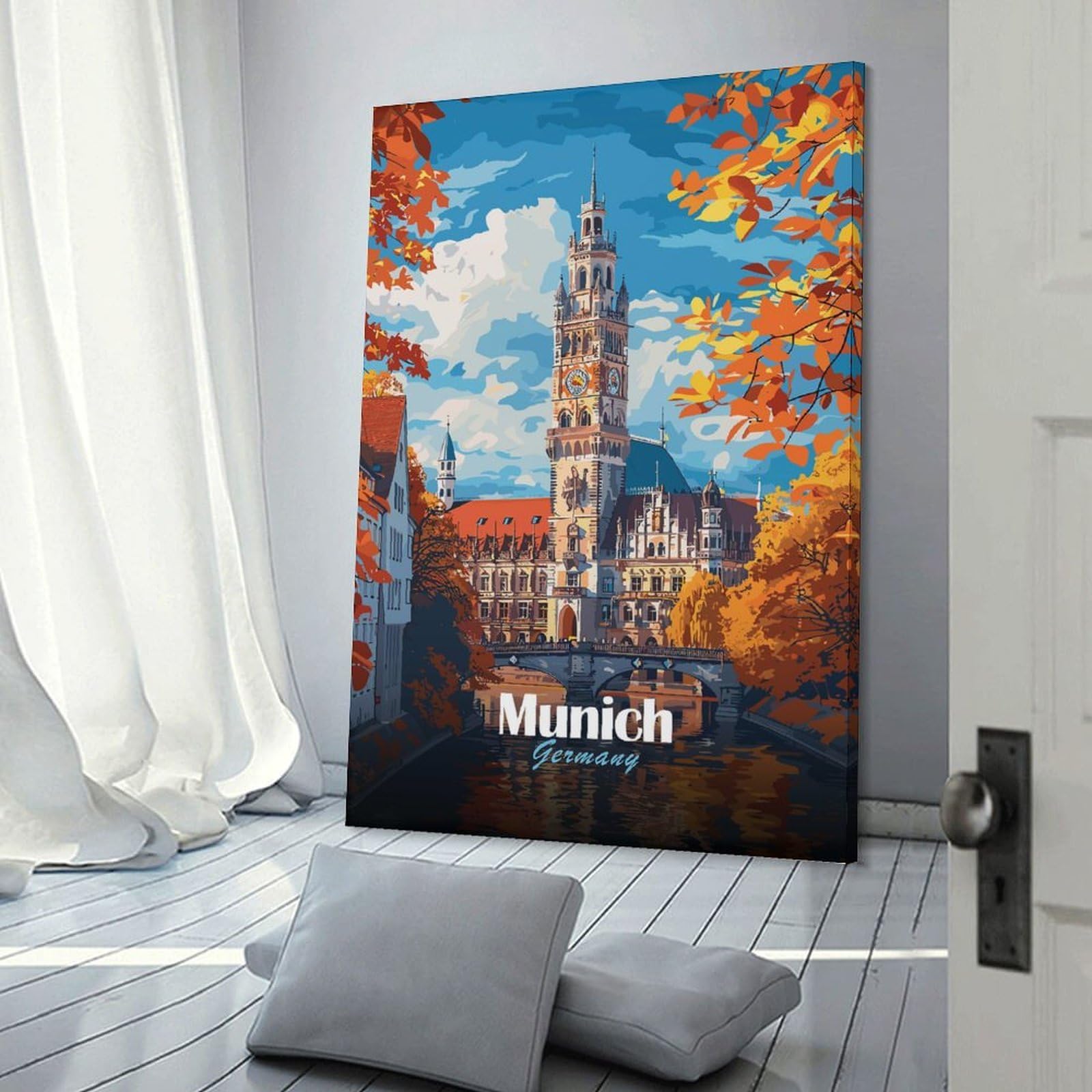 Junmoney Wall Picture Print Munich Cityscape Painting, 20x30inch(50x75cm), for Entrance Walls, Hall Decor Or Foyers, A Neat Decor Update for Hallways