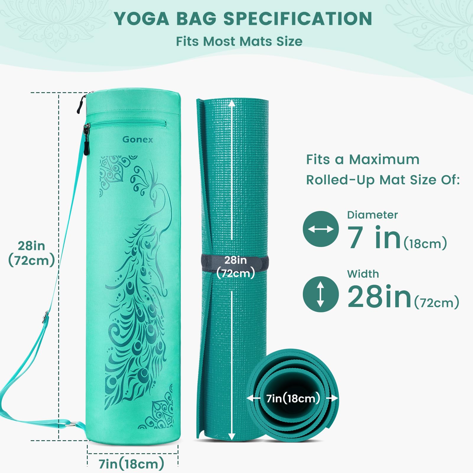 Gonex Yoga Mat Bag, Full-Zip Exercise Yoga Mat Carry Bag Durable Waterproof Oxford Cloth with Wet Pocket Zipper Pocket - Image 4