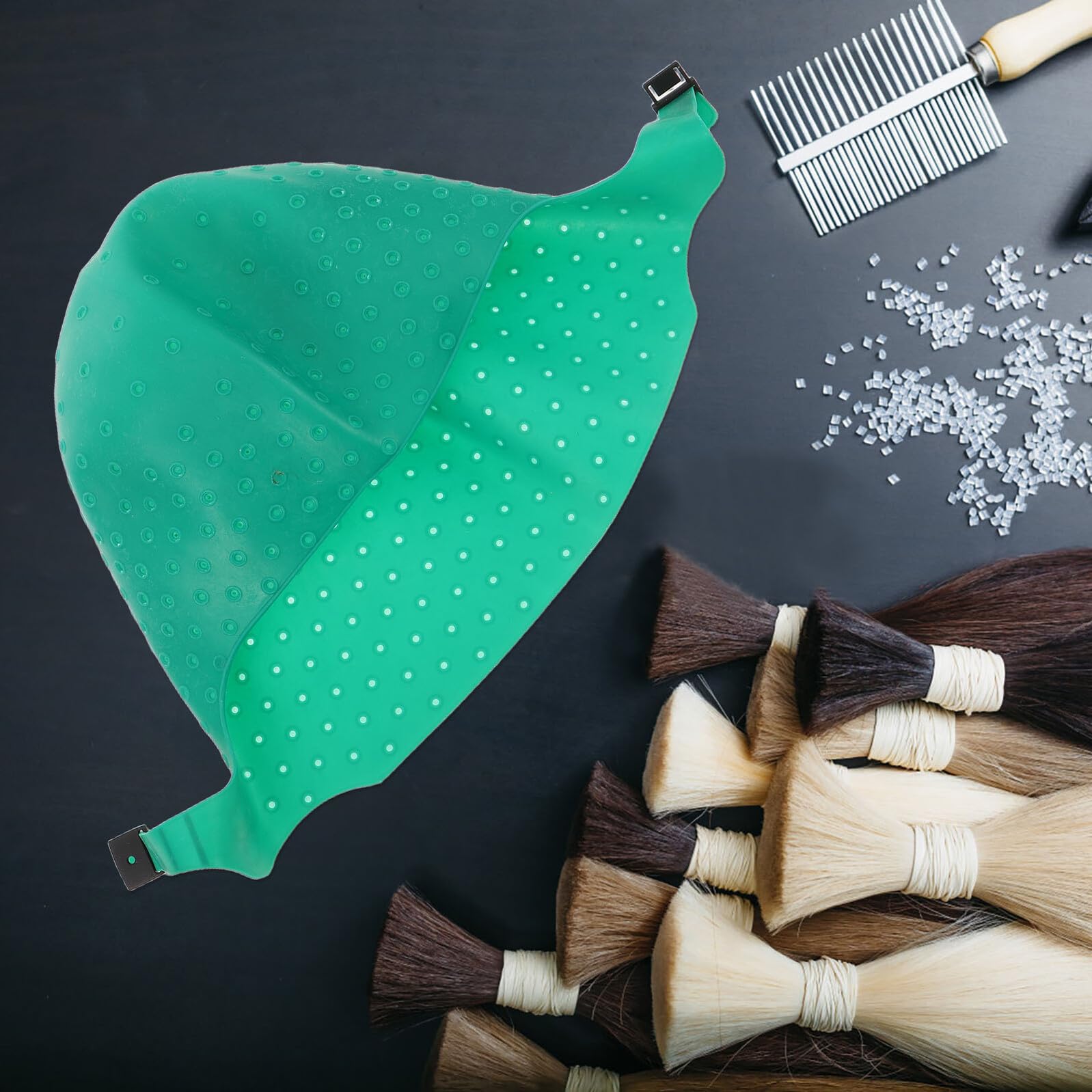 Bonnet de Coloration en Silicone Vert avec Aiguilles Perforées pour Mèches Kit Professionnel pour Décoloration et Soins Capillaires à Domicile et Salon Outil Solide et Souple