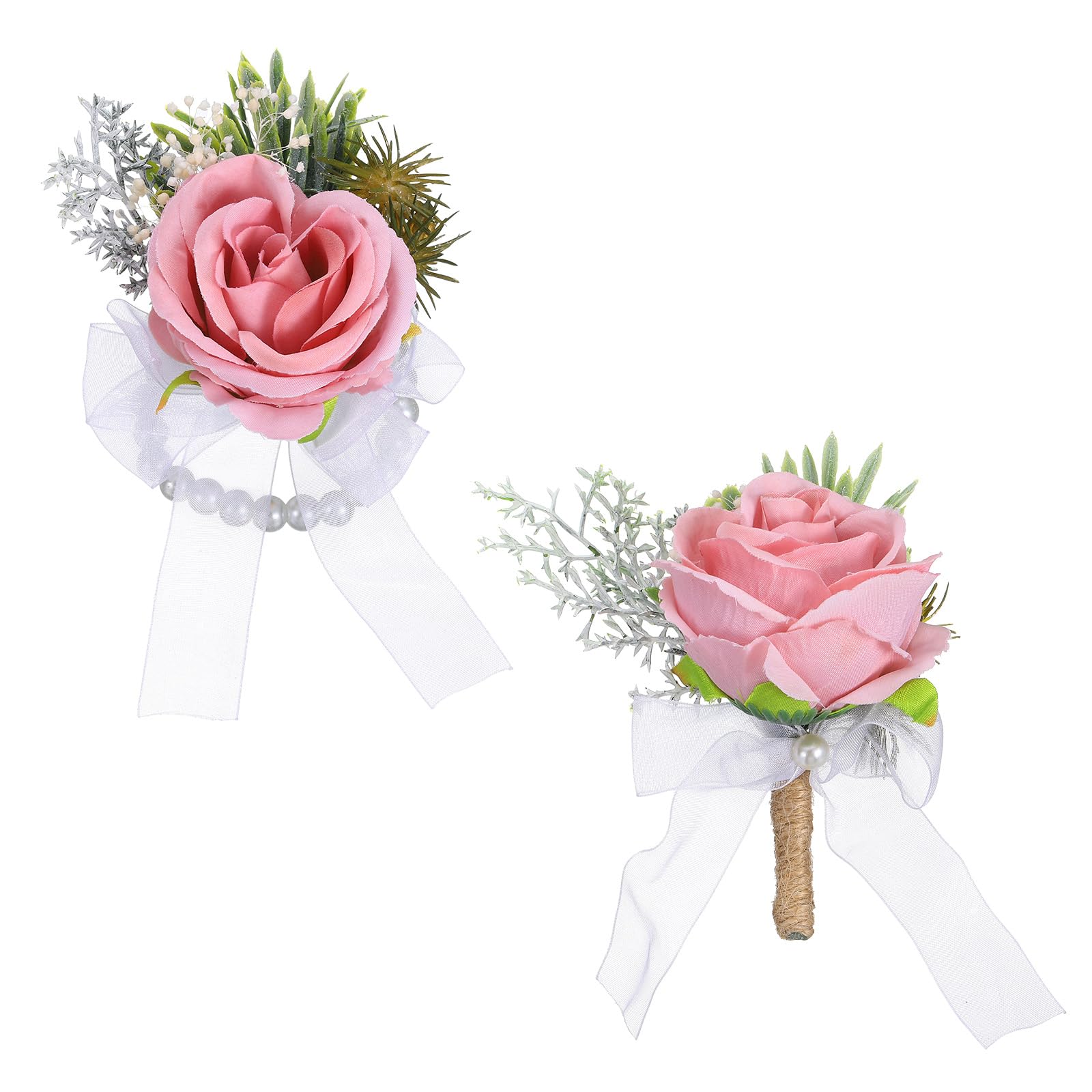 Ensemble boutonnière et corsage rose soja anti-flétrissement