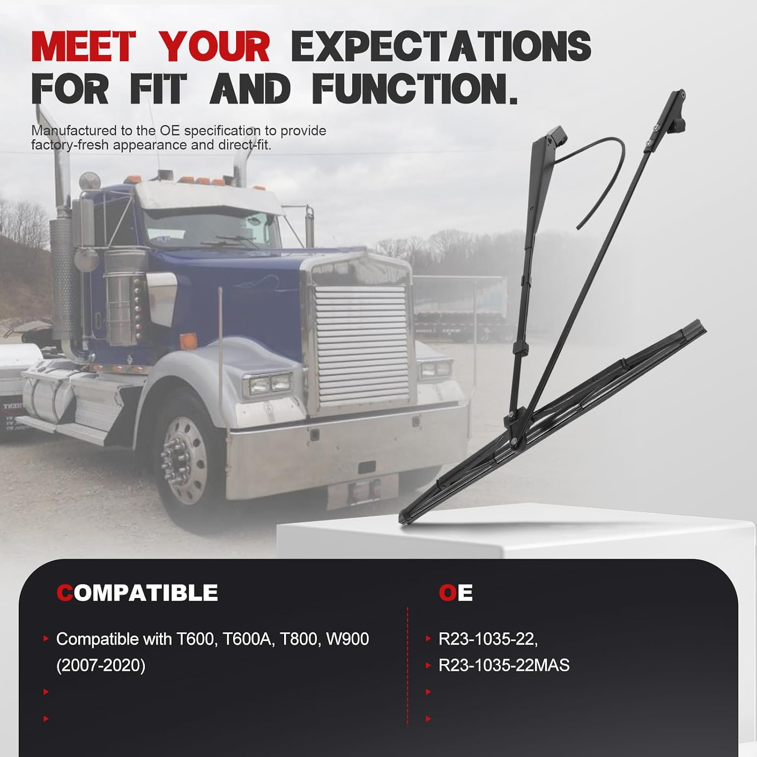 Windshield Wiper Arm Left Driver Side Fits for T600 T600A T800 W900 1985-2015 OE#R23-1035-22 R23-1035-22MAS