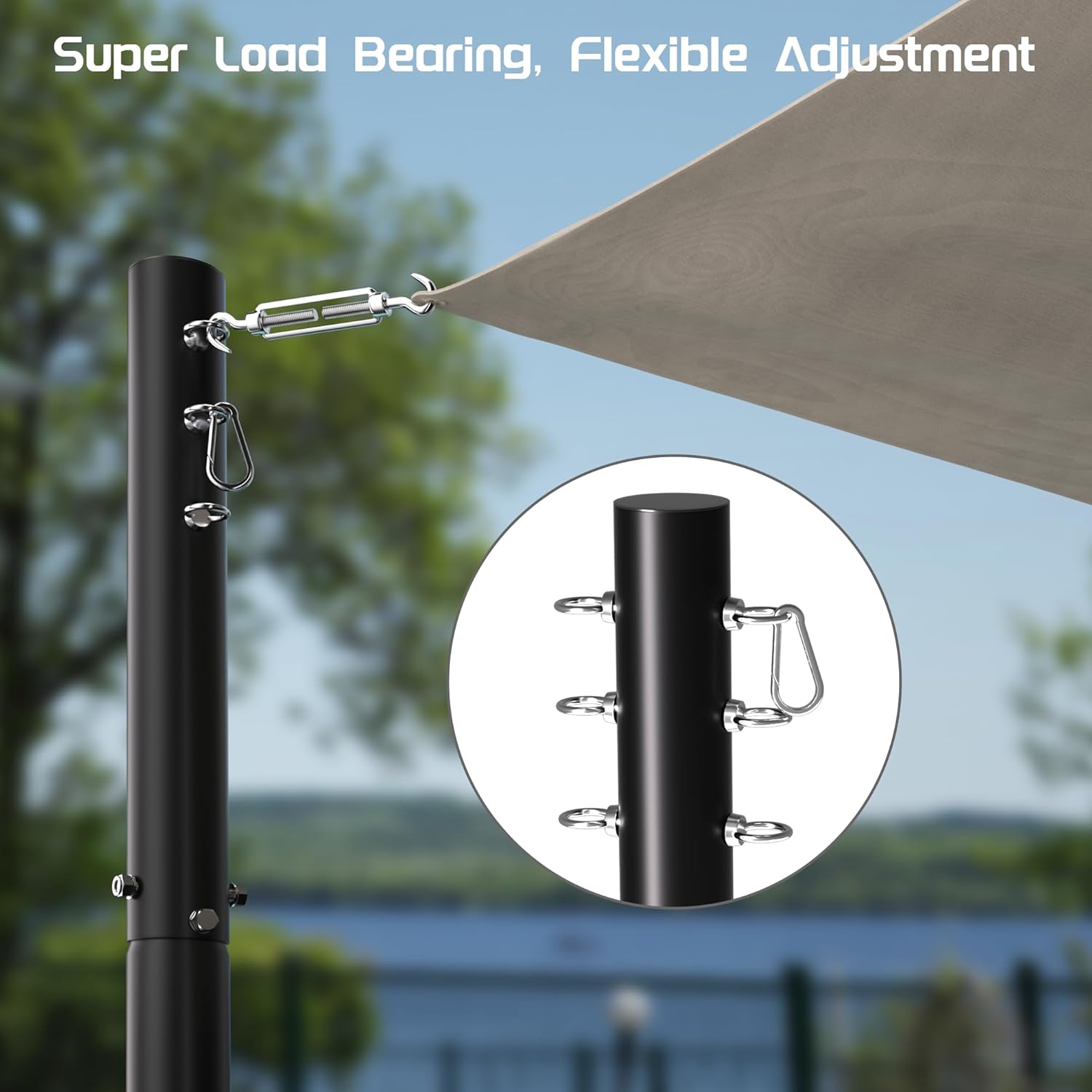 Sun Shade Sail Poles, 10 FT Sun Shade Poles, 2.6 Diameter Steel Heavy Duty Shade Sail Pole with Expansion Bolt Hardware for Outdoor Shading in Gardens and Backyards, Patio, Black 2 Packs