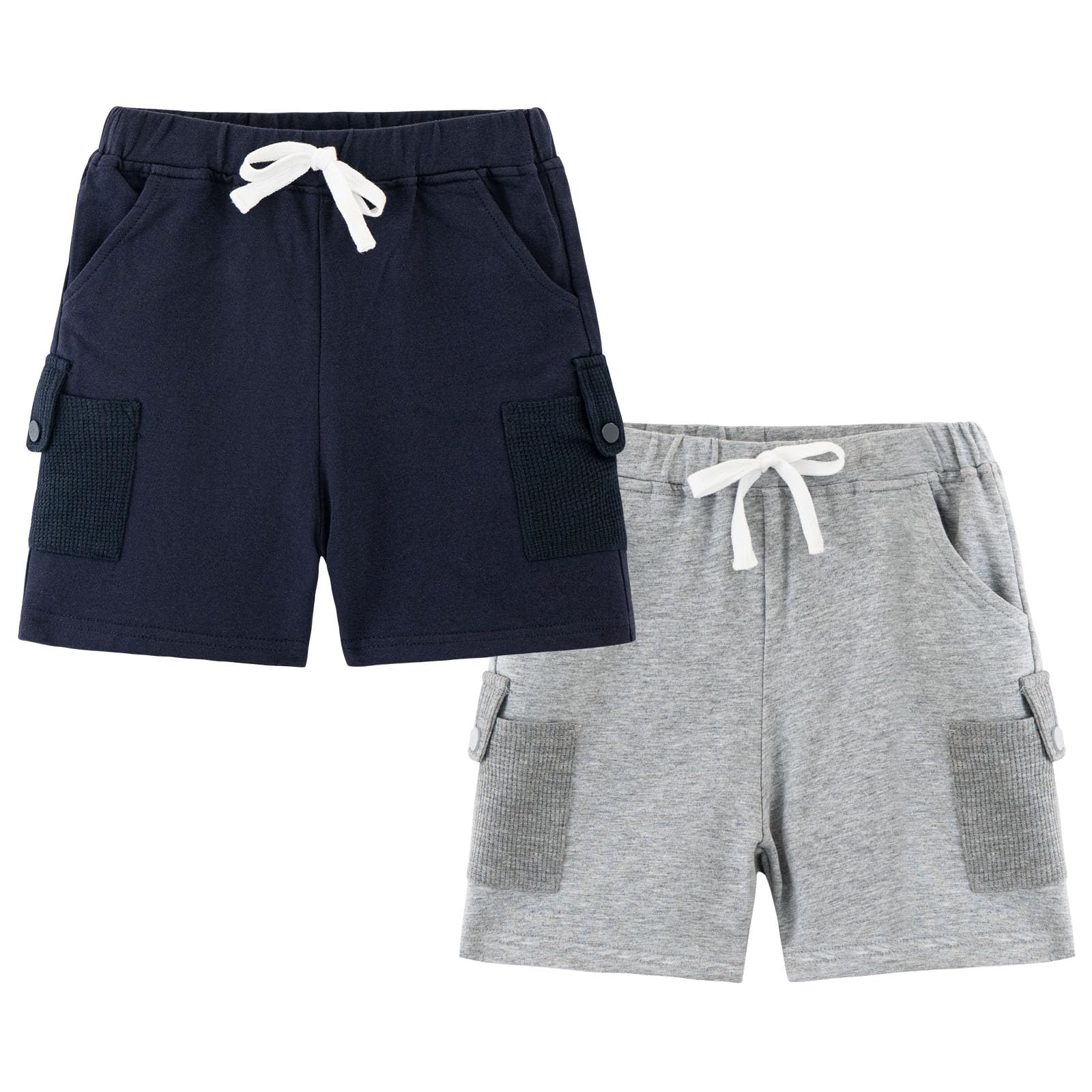 Volunboy Pack Pantalones Cortos En Algodòn 2 para Niños, Cintura Elástica, con Bolsillos, NegroGris
