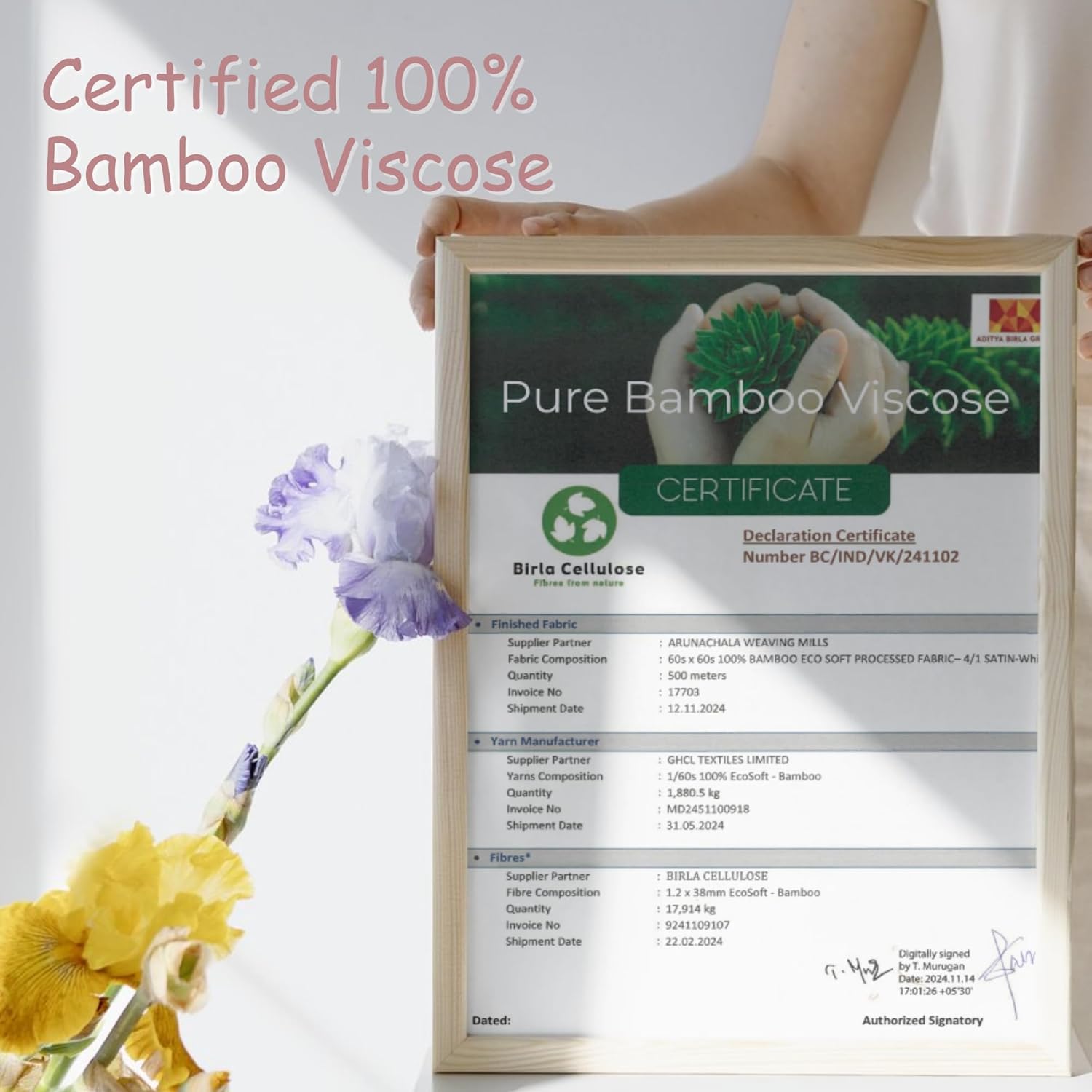 100% Certified Bamboo King Sheet Set| derived from Organic Viscose|Sateen Weave/High Cover Ratio 0.75|4 Piece Set|Gentle to Skin and Cooling|(White)