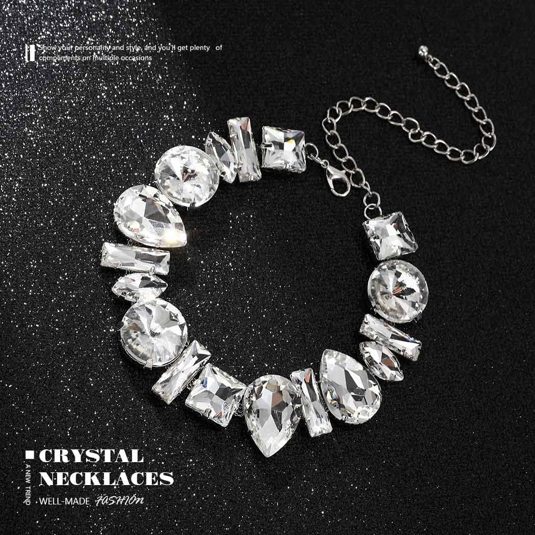 JONKY Rhinestone Choker Necklace Silver Big Diamond Jewelry for Women - Image 2