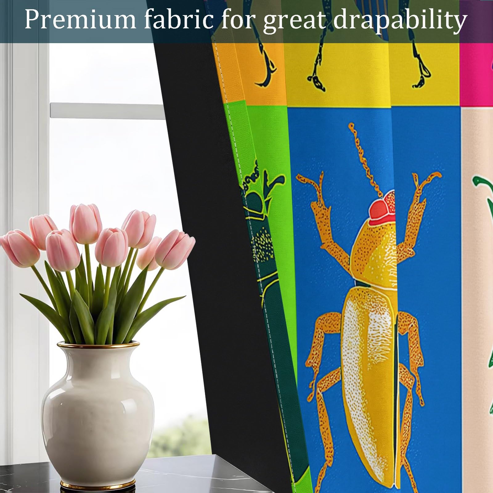 Rideaux Opaques Thermiques Grille Géométrique D'Insectes Coléoptères Rideaux De Fenêtre D'Effet 3D Polyester Occultants & Isolation, pour Chambre Salon avec Œillets 2 Panneaux 140 x 175 cm, Couleur