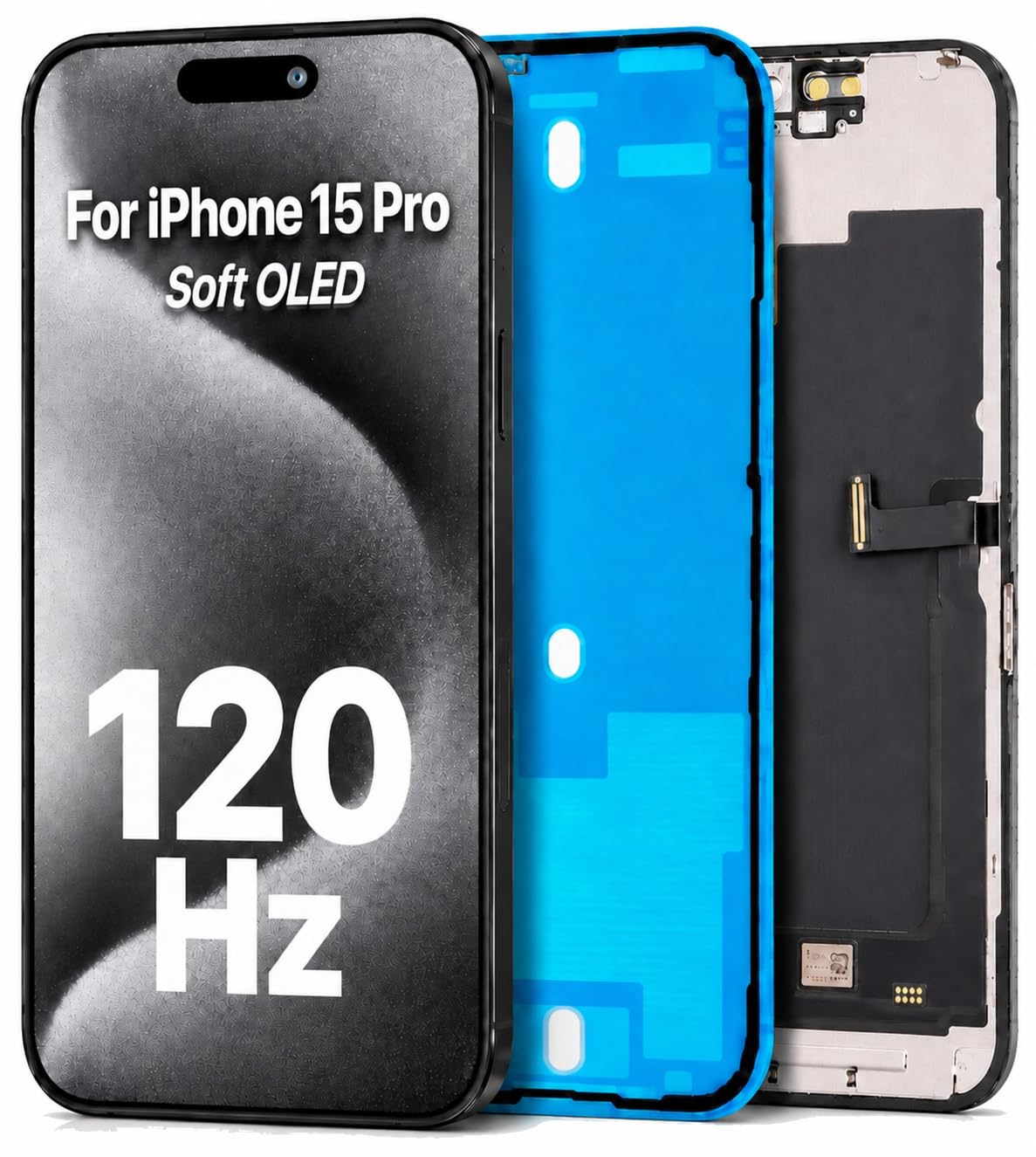 It'Go Soft OLED Display für iPhone 15 Pro A2848, A3101 LCD Bildschirm Ersatz Touchscreen mit Werkzeug Schwarz mit Rahmen Hohe Qualität