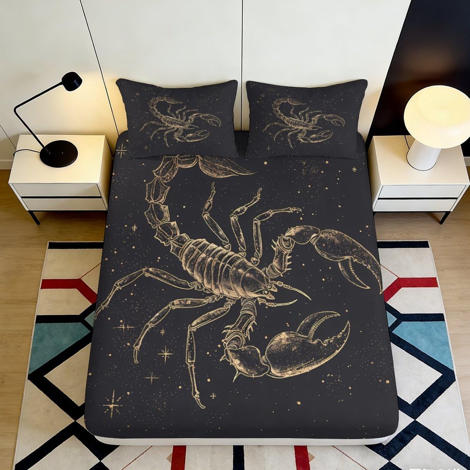 Pnayamiorkfel Style-1 3D Printed Scorpion Constellation Fitted Sheet Microfiber Soft Anti-Slip Cosmic Night Bed Cover For Bedroom Decor 90X200x25cm