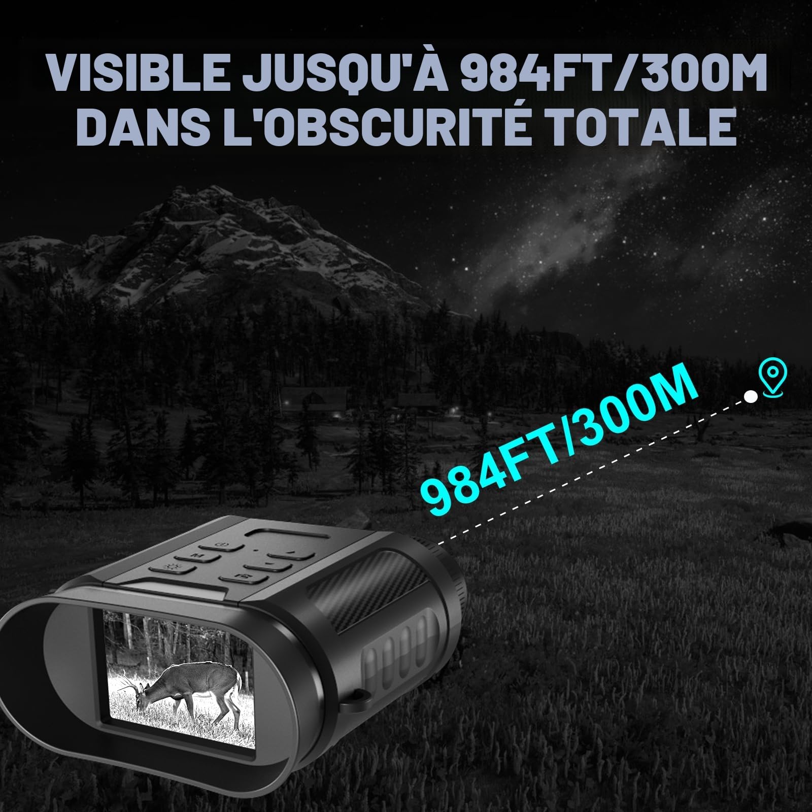 Jumelle Vision Nocturne 4K 48MP, Jumelles Infrarouges avec 7 Niveaux, Zoom Numérique 8X avec 2,4" TFT LCD, Batterie Rechargeable 2500mAh avec Carte 32GB, pour Observation des Animaux
