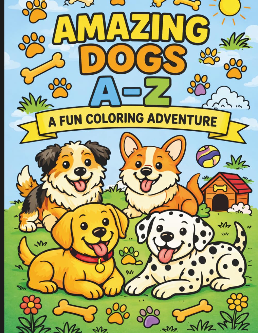 Dogs A–Z Coloring Book for Kids: Fun & Easy Puppy Coloring Pages with Cute Dog Breeds, Simple Designs, and Fun Facts