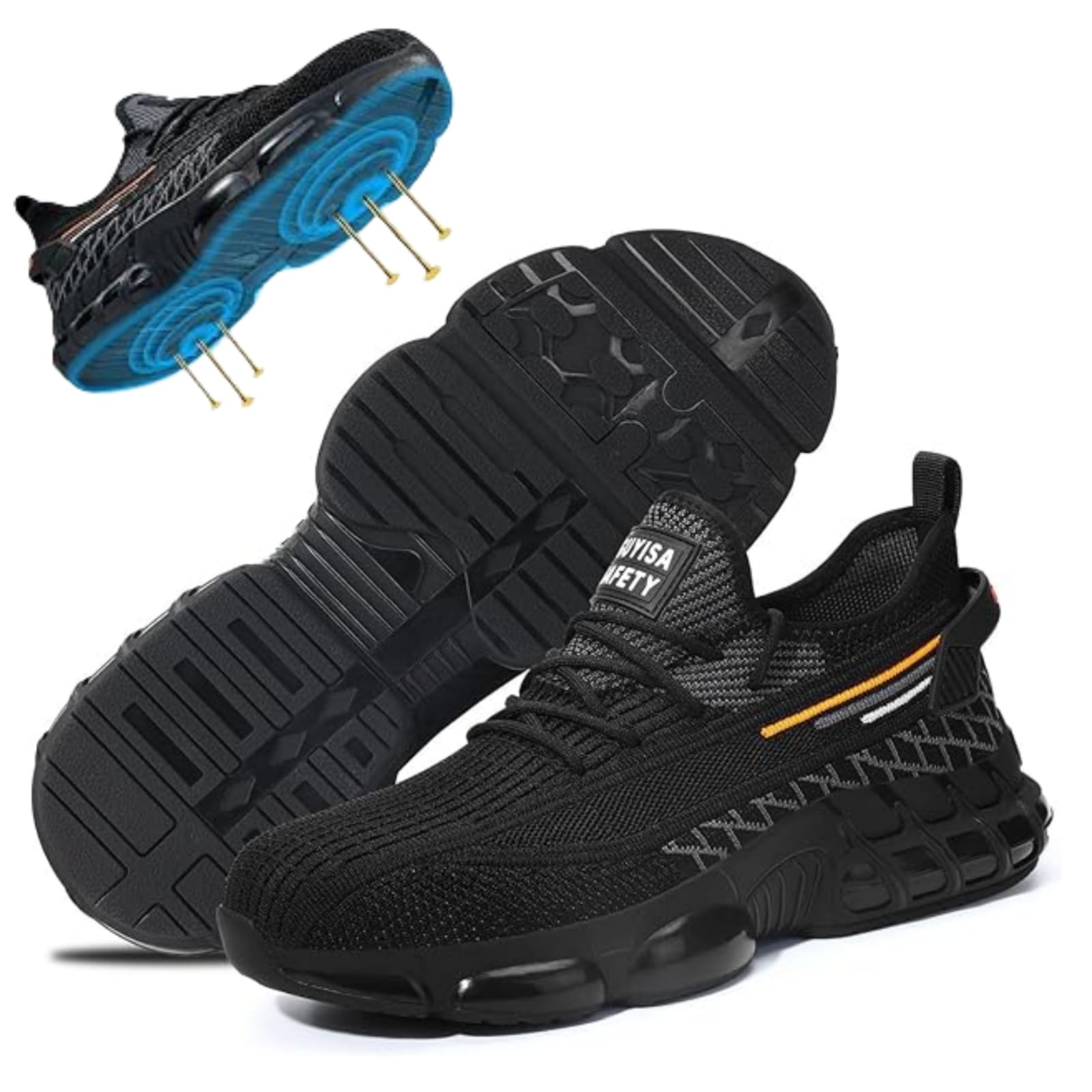 HLUCHY Steel Toe Shoes for Men, Lightweight Work Shoes,Construction Industrial Work Safety Boots, Comfortable Steel Toe Sneakers for Men Women