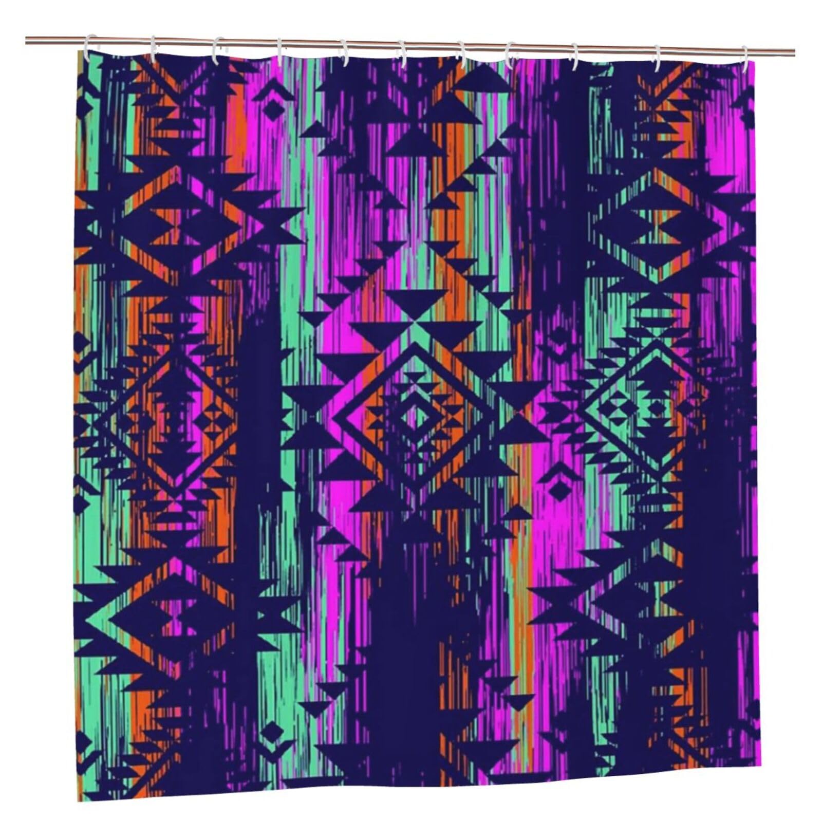 Oudrspo Polyester Fabric Shower Curtain - 70x70 Inch with Metal Grommets, Artistic Privacy Design, Multicolor Tribal Vector Seamless Navajo Pattern with Grunge