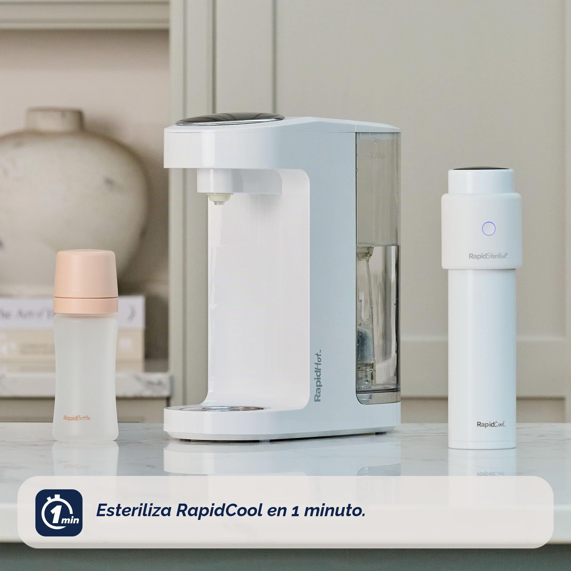 Nuby RapidSterilise+ Esterilizador UV portátil para biberones RapidBottle y RapidCool – 30 usos por carga, recargable por USB, apagado automático, elimina el 99,9% de las bacterias en 1 minuto