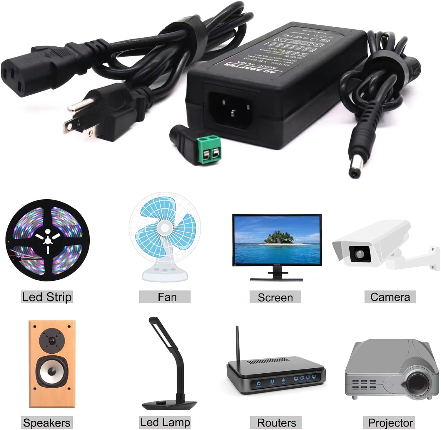 5V 10A Power Adapter 50W Universal Travel Charger,100v-265v Adapter Transformer Charger with 5.5x2.5mm DC Output Jack for WS2812B WS2811 5050 2835 LED Strip/String - Image 4