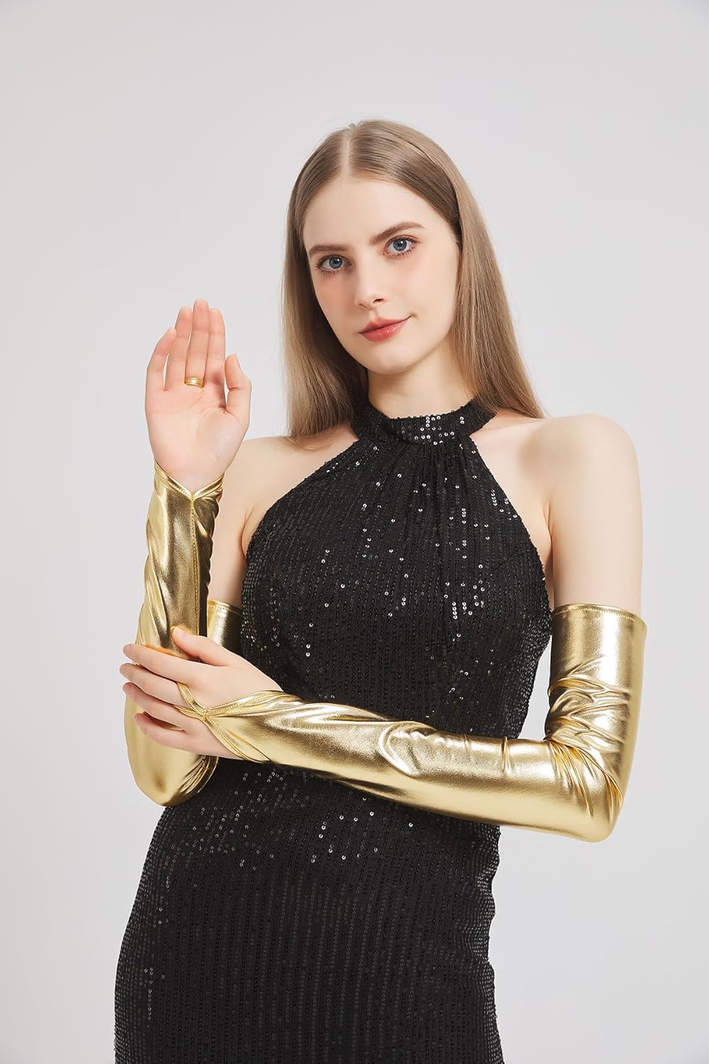 Long Fingerless Metallic Gloves Costume Women Opera Halloween Cosplay 1920s Great Gatsby Party Formal Evening Dressup - Image 6