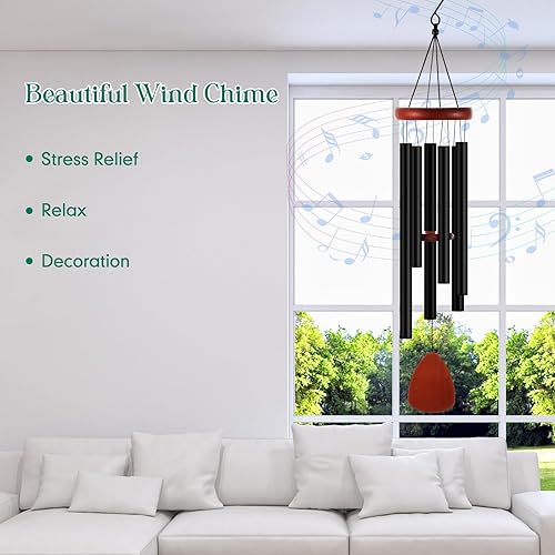Miniatura 6 de Leinuosen Campanillas de viento para campanillas de viento exteriores, tonos profundos de 28 pulgadas con 6 tubos de aluminio, campanilla de viento