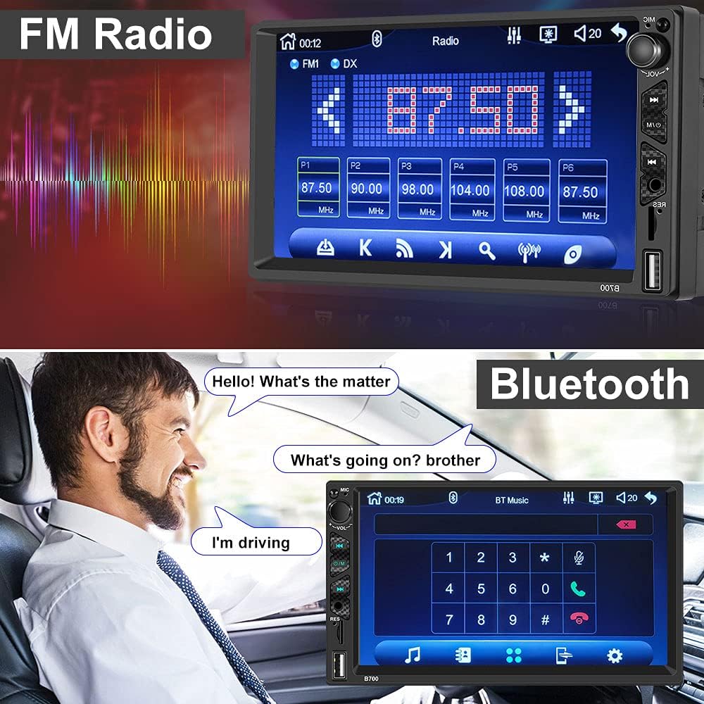 UNITOPSCI Car Stereo Compatible with Apple CarPlay and Android Auto, 7 Inch Double Din Car Stereo with Bluetooth, Touch Screen Car Radios MP5 Player