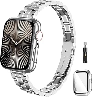 chuangshiji Armband Kompatibel mit Apple Watch 38 mm 40mm 41 mm 42mm 44mm 45mm 46mm Einstellbar Metall Ersatz für iWatch 10 9 8 7 6 5 4 3 2 1 SE Series, Edelstahl Armband für Apfelband Damen Herren