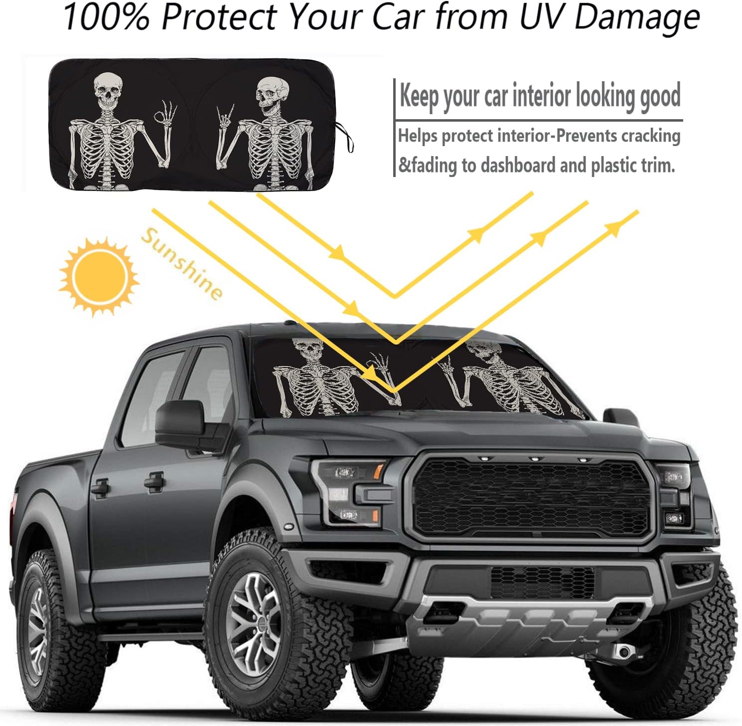 Windshield Sun Shades, Sunshade for Car SUV Truck,Keep The Vehicle Cool,Easy to Use Protect The Vehicle from High Temperature Damage and Uv Reflection-63 L x 33.5" W (Skeleton)