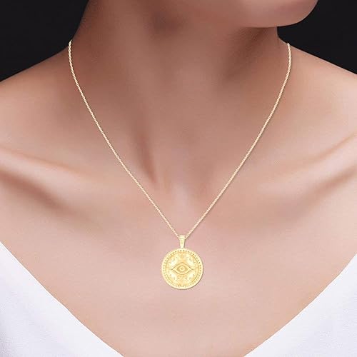 Miniatura 6 de AFFY Collar con dije de moneda de mal de ojo en oro de 14 quilates sobre plata esterlina para mujer con cadena de cuerda de 18 pulgadas