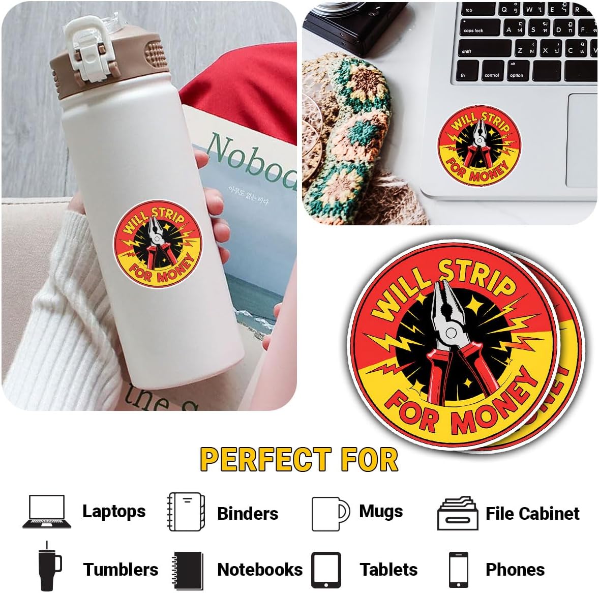 3 PCS Will Strip for Money Sticker, Funny Electrician Joke Electrical Engineer Proud Sticker, Welder Lineman Construction Vinyl Decal - Stickers for Laptop Water Bottle Phone Window Hard Hat 3" image 2