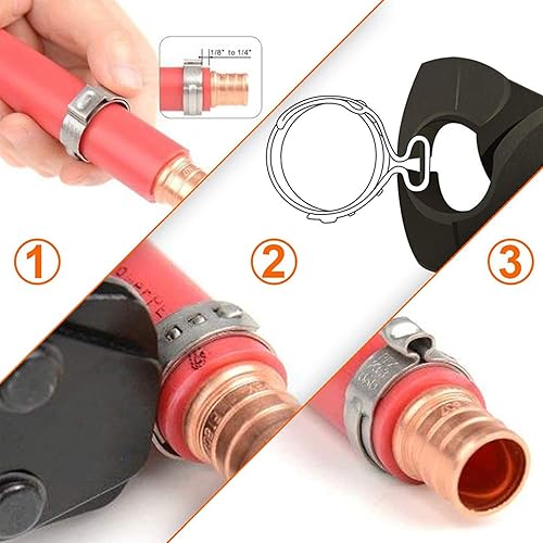 Miniatura 4 de Paquete de 40 abrazaderas de manguera de oreja única de 0.406 in-0.504 in, abrazaderas de acero inoxidable para manguera de crimpado, anillos de