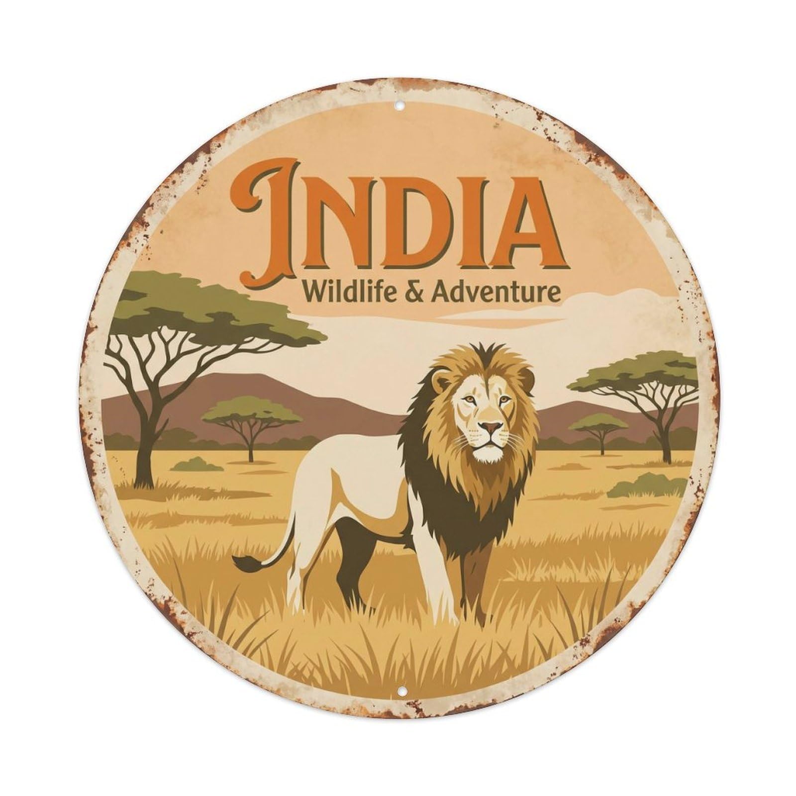 Vintage India Asiatic Lion Grassland Metal Tin Sign