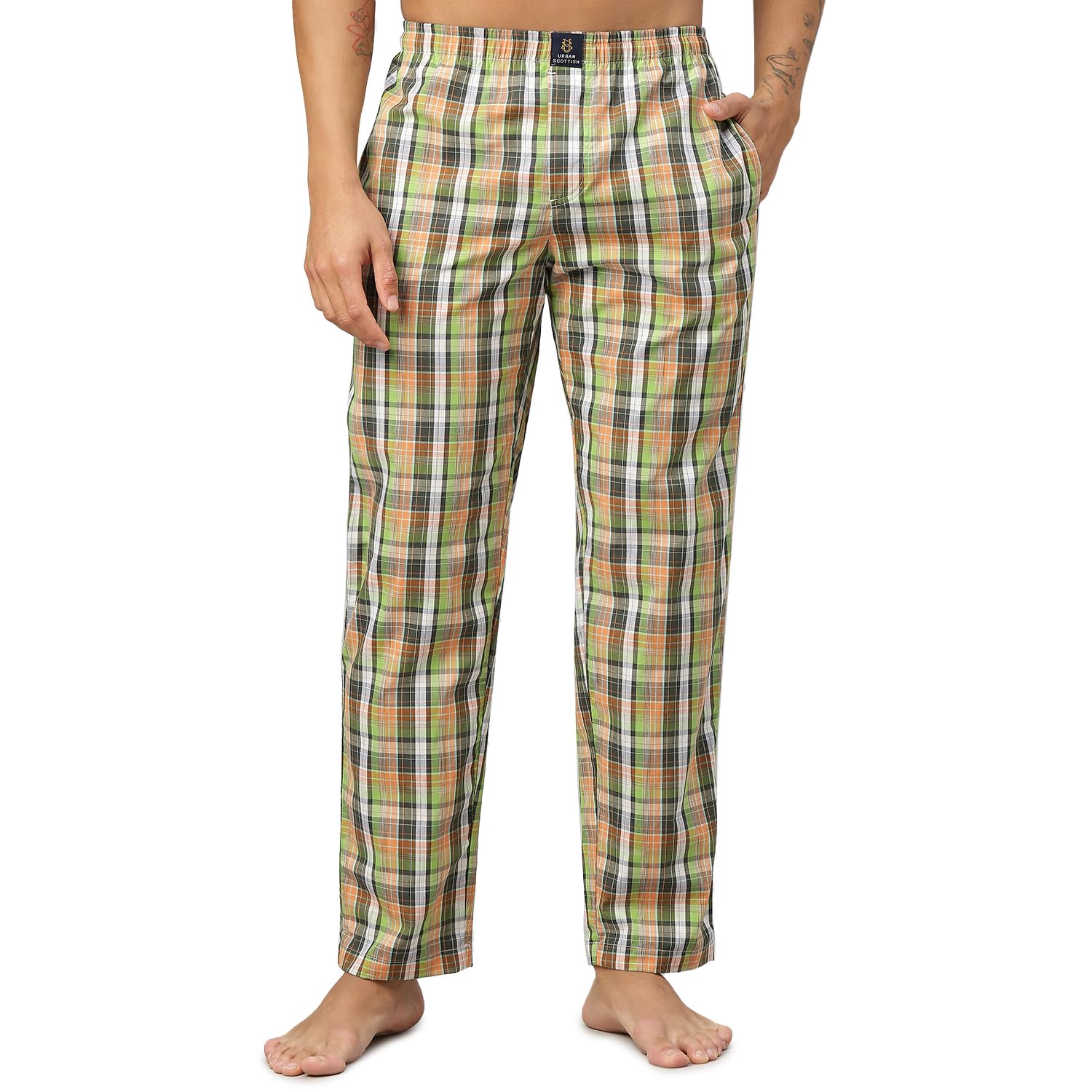 Classic Checkered Men's Lounge Pants: 100% Cotton with Side Pockets