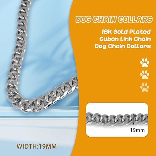 Miniatura 6 de BAOBOTE Collar de cadena de metal chapado en plata de 18 quilates de 0.748 in de grosor para perros (16 pulgadas, plateado)