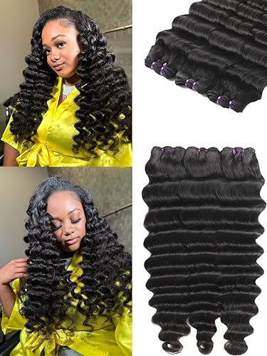 Miniatura 10 de 4 manojos de cabello humano suelto de onda profunda de 24, 26, 28, 30 pulgadas, 100% sin procesar, cabello brasileño sin procesar, largo, suelto,