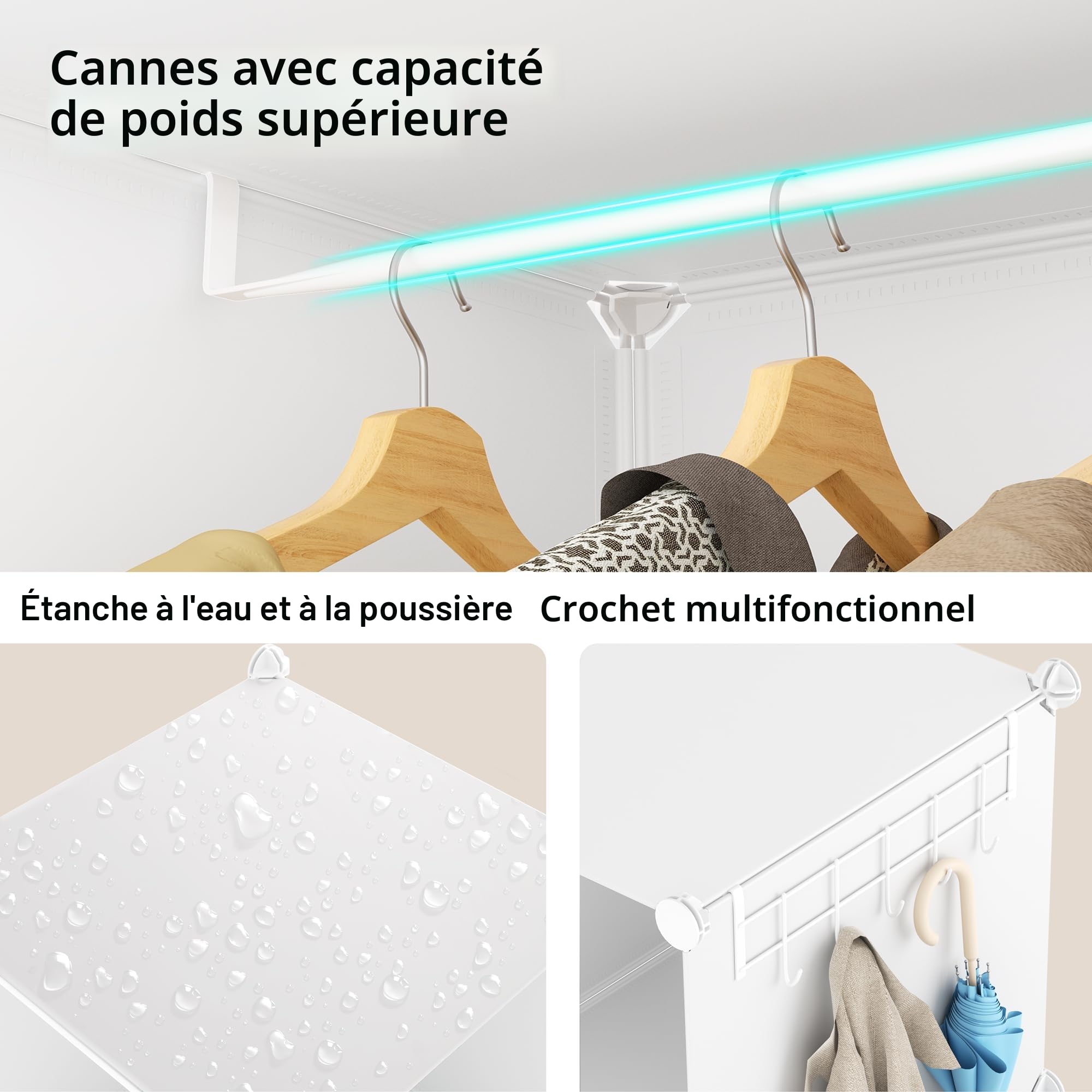 HOMIDEC Armoire Penderie Modulaire, Armoire Portable à 20 Compartiments pour Chambre à Coucher, Armoires avec Barre pour Suspendre Les vêtements, Compartiments Plus Profonds adaptés aux Cintres