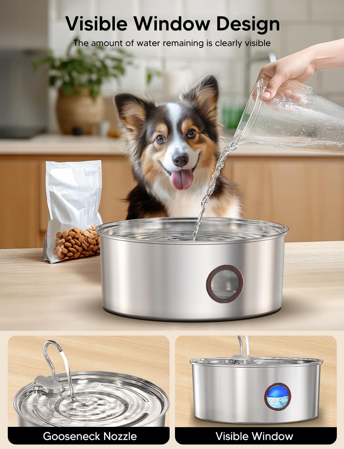 Dog Water Fountain for Large Dogs- 270oz/8L Stainless Steel Dog Water Bowl Dispenser Automatic Pet Water Fountain with Ultra-Quiet Pump/Quadruple Filtration for Dogs, Cats, Multiple Pets - image 6