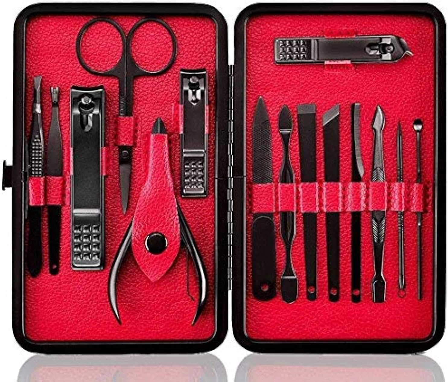 COOLBABY Unisex Nail Clippers Set, Pedicure & Manicure Tool Kit, Professional Grooming Set for Men and Women, with Stylish and Elegant, Luxurious Travel Case, Travel Manicure Set RED 15pcs