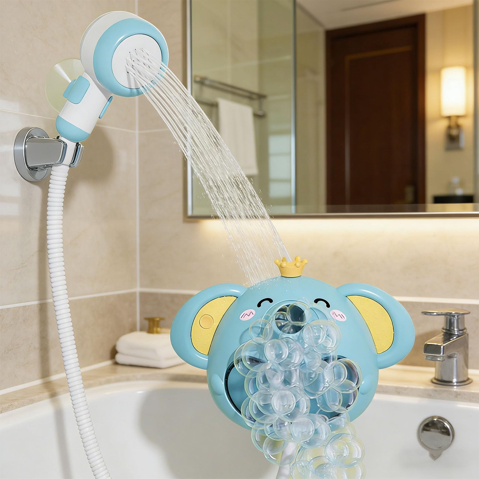 La creazione giocose con Un Elefante Giocattolo per la Vasca da Bagno incoraggia abitudini Lavaggio Positive nei Bambini Piccoli