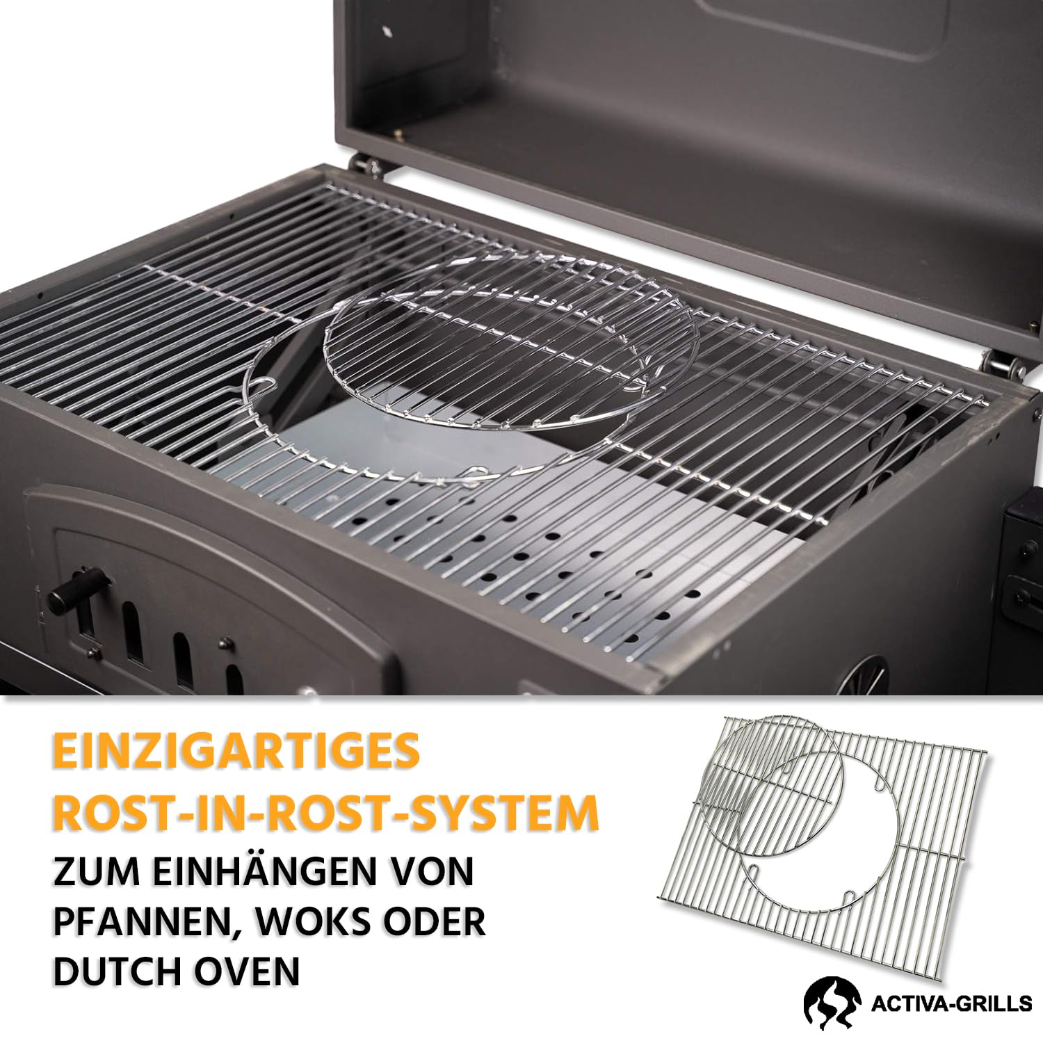 ACTIVA Holzkohlegrill Angulatus I Holzkohlegrill mit Deckel, verstellbarer Kohlewanne & Thermometer I Grillwagen für ein gelungenes Barbecue