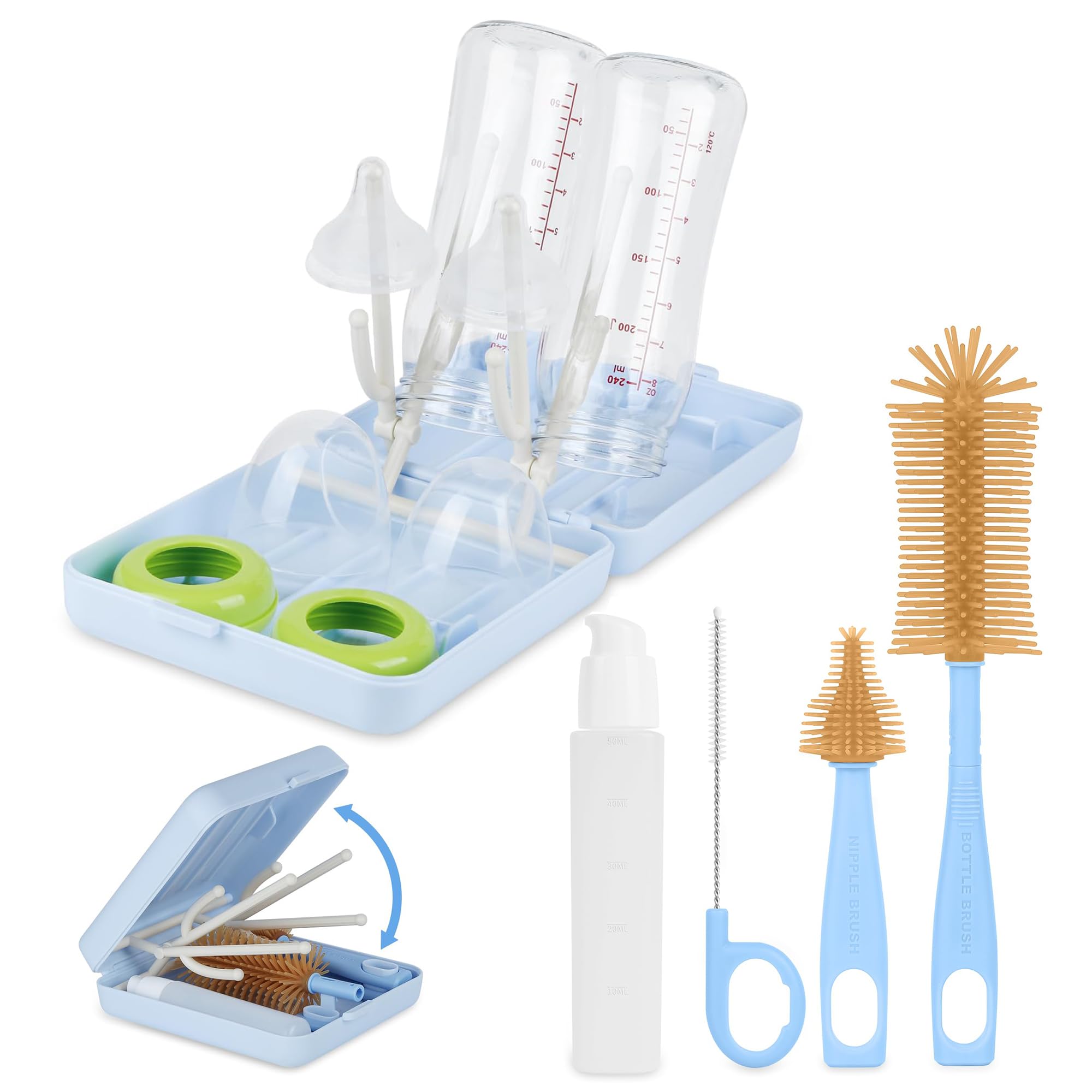 Baby Bottle Brush, Travel Bottle Cleaner Kit 6 in 1, Baby Bottle ...
