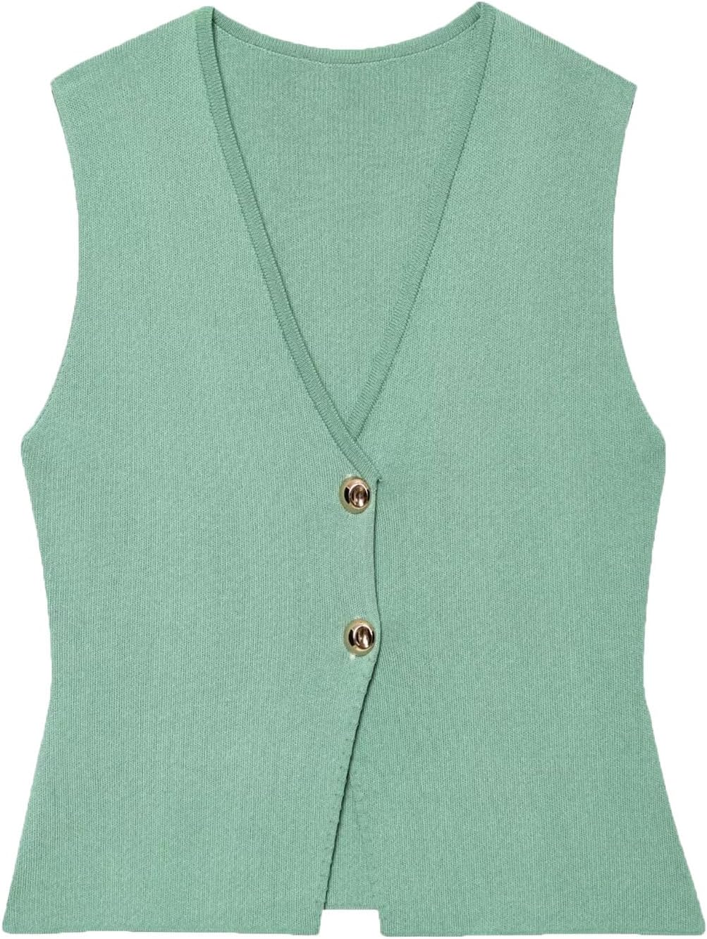 B88726 Women's Sleeveless Knit Vest, V-Neck Button Front Cardigan Sweater Vest (US, Numeric, 12, 14, Regular, Long, Sea Green)