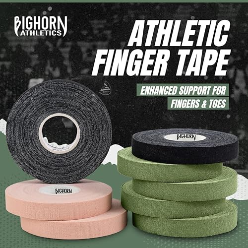 Miniatura 6 de Bighorn Athletics Cinta para dedos Jiu-Jitsu y Judo, edición guerrero, 0.5 pulgadas x 45 pies, 8 rollos (verde militar, negro, desnudo), cinta