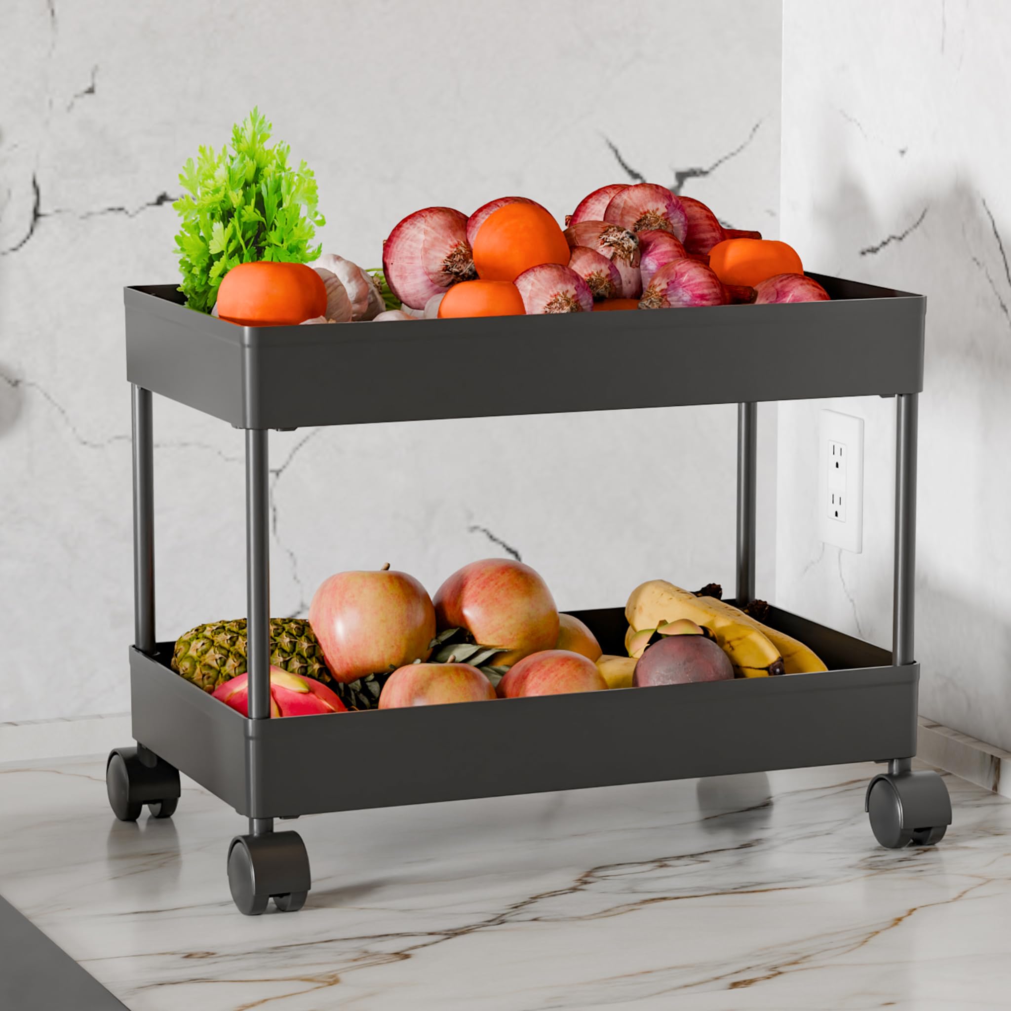 TEX-RO Plastic Storage Rack for Bedroom/Shelf for Bedroom/Bathroom Storage Rack/Trolley for Kitchen Storage/Multipurpose Storage Rack (Black, 2 Layer)-image-28