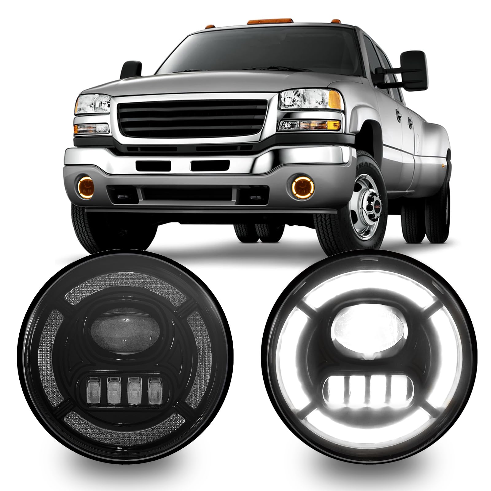 LED Fog Light with Daytime Running Lights for 2007-2013 GMC Sierra 1500,2007-2014 GMC Sierra 2500 3500HD (Not For Classic Models),Fog Lamp with Amber Turn Signal,Front Bumper Driving Light