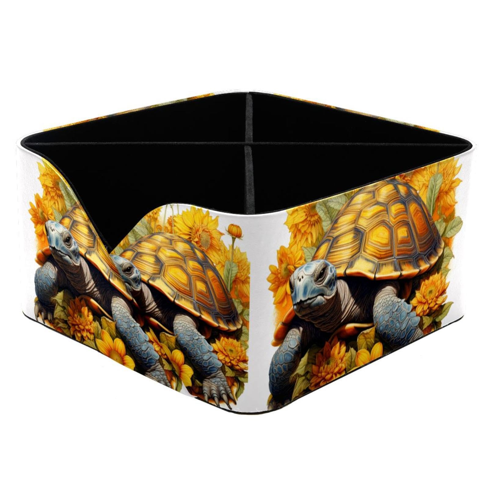 Porte-stylo tortue et tournesol rectangulaire à double compartiment pour bureau