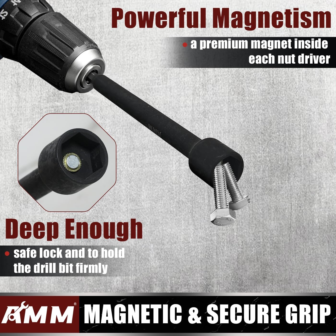 AMM 8PCS SAE Magnetic Nut Driver Set for impact drill, Long Nut Drivers 6 INCH (1/4" - 9/16"), 1/4” Hex Shank Nut Driver Bit， Cr-V Steel - Image 4