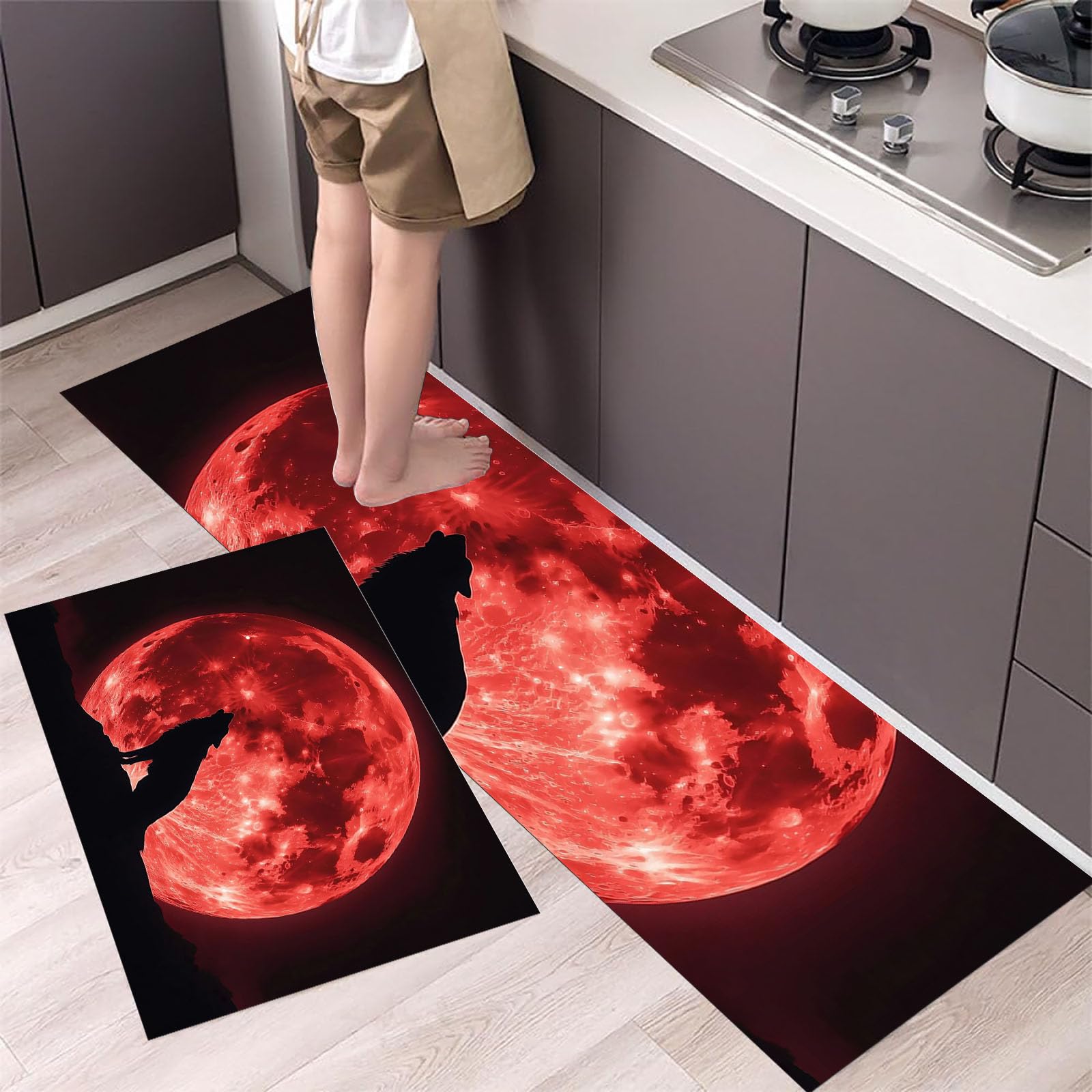 Tapis de cuisine loup la lune sang imperméable 43x150cm