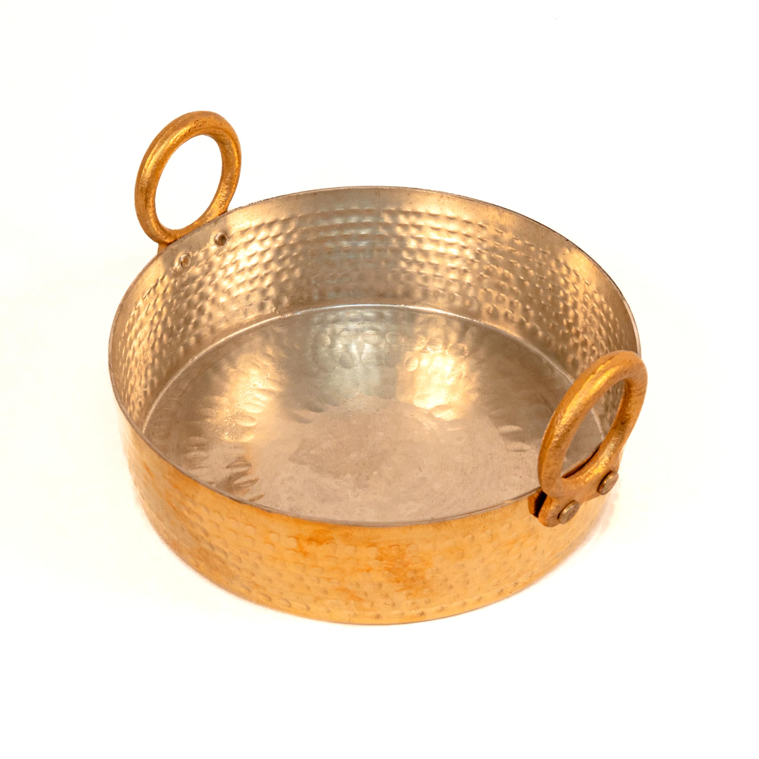 Zishta Handcrafted Brass Jalebi Pan — Traditional Kadai | Dual Handle | Tin Coating Inside | Perfect for Jalebi, Curries & Deep Frying | 2L | Hand Beaten Artisan Brass