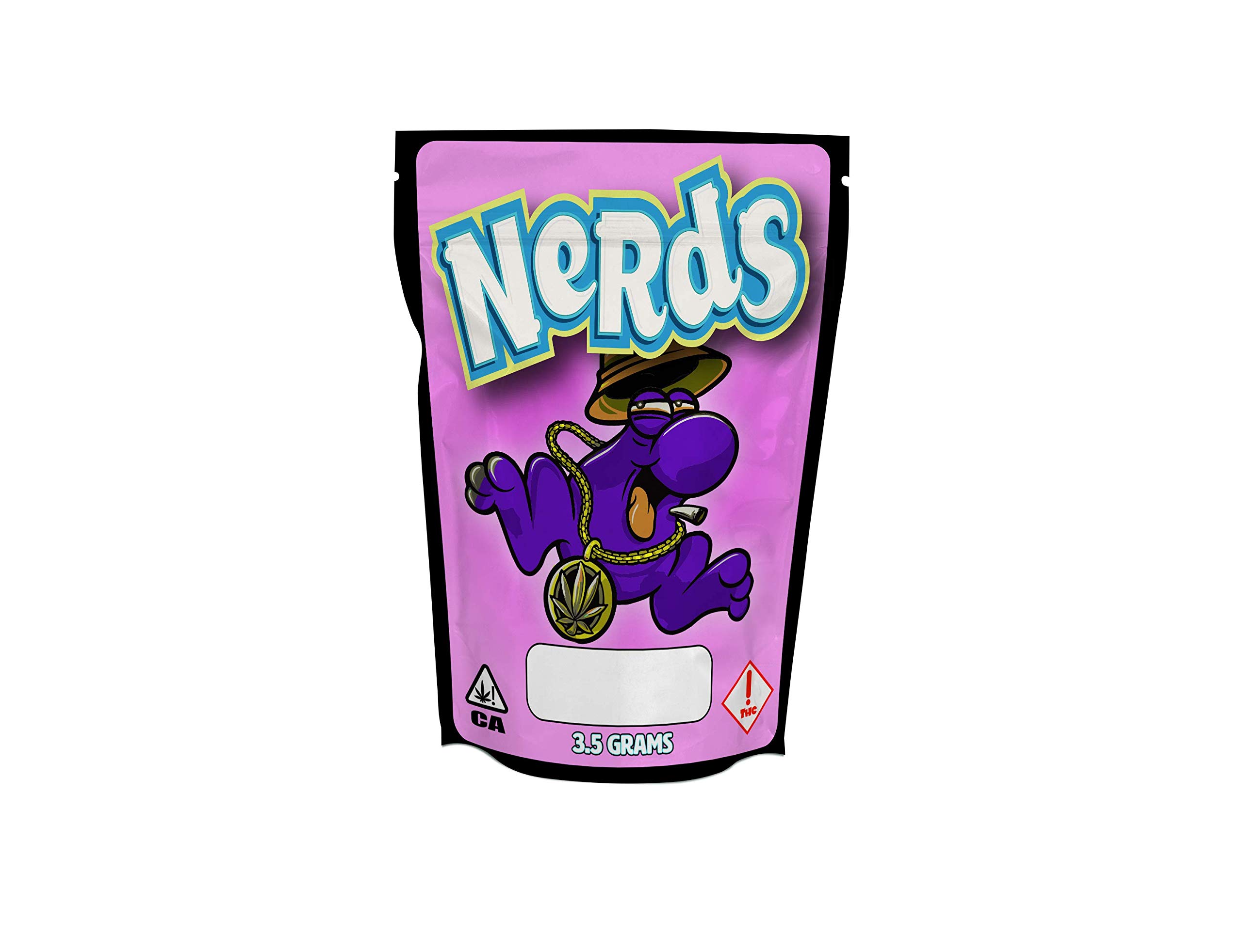 Pound's Press 3.5g, 1/8oz Mylar Bag Stickers - Printed High Gloss Vinyl Label with Strain Design (Nerds, Pack of 64)